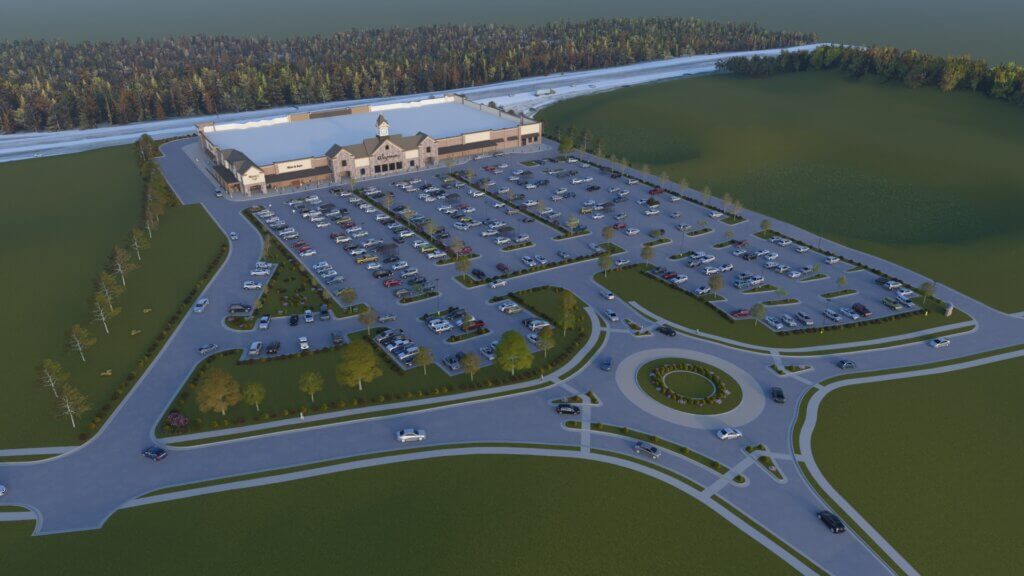 An aerial rendering of the new store.