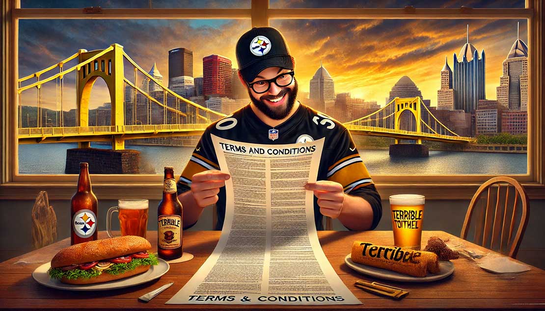 Yinzer reading terms and conditions document.