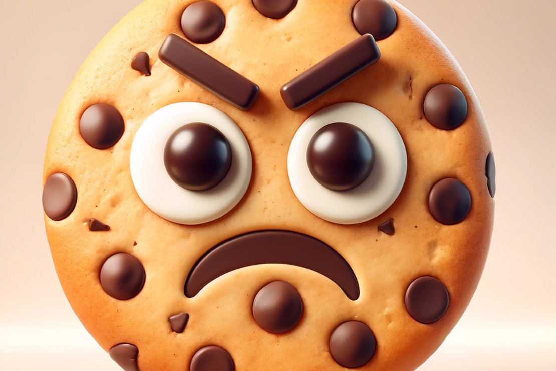 Angry cookie graphic. AI generated.
