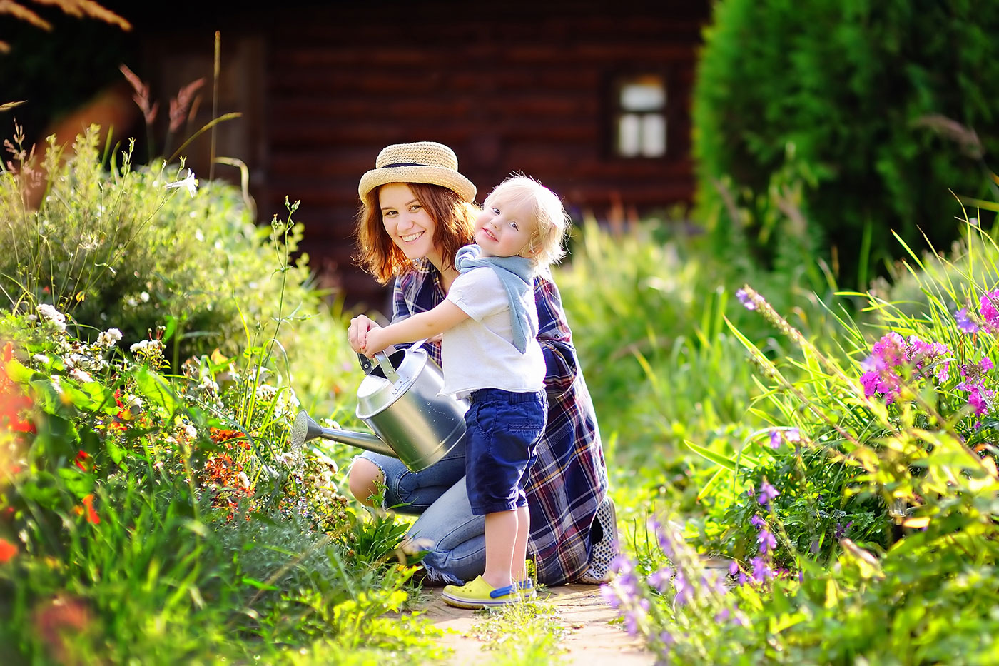 Mom and Child Gardening