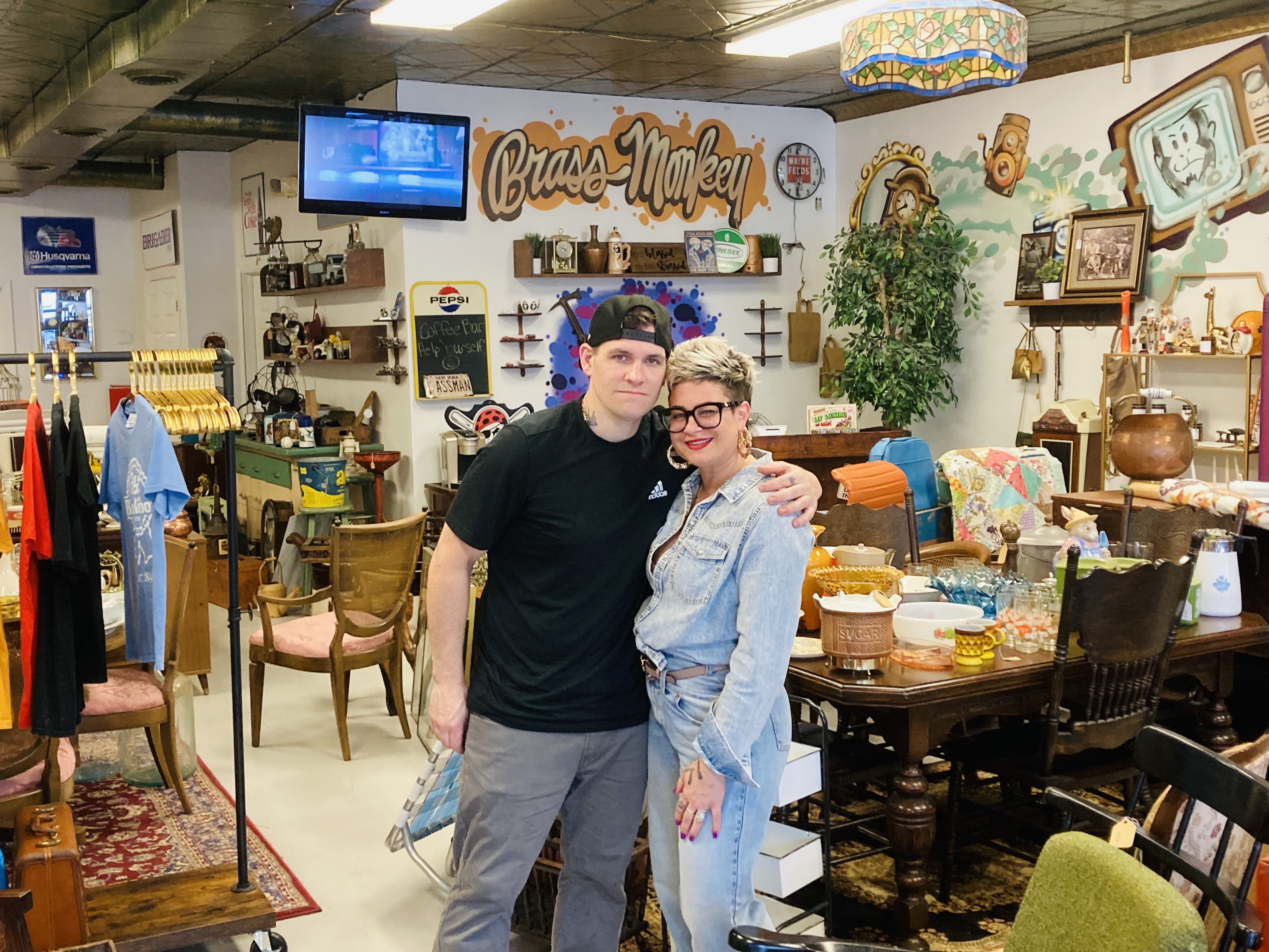 Osburn and Ricci in their West View shop, Brass Monkey Trading Co.